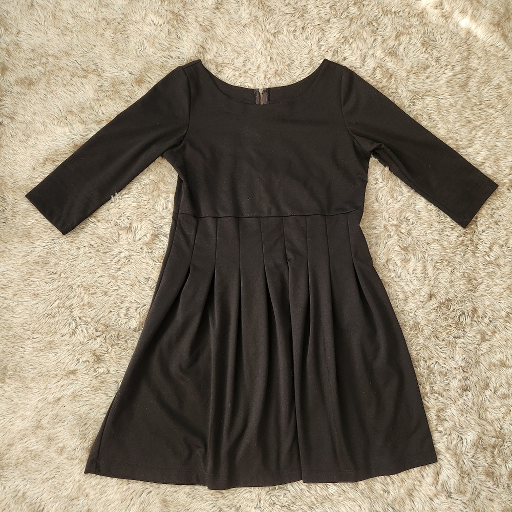 Mystree 3/4 Sleeve Knee-length Pleated Black Dress Women's Size Large
